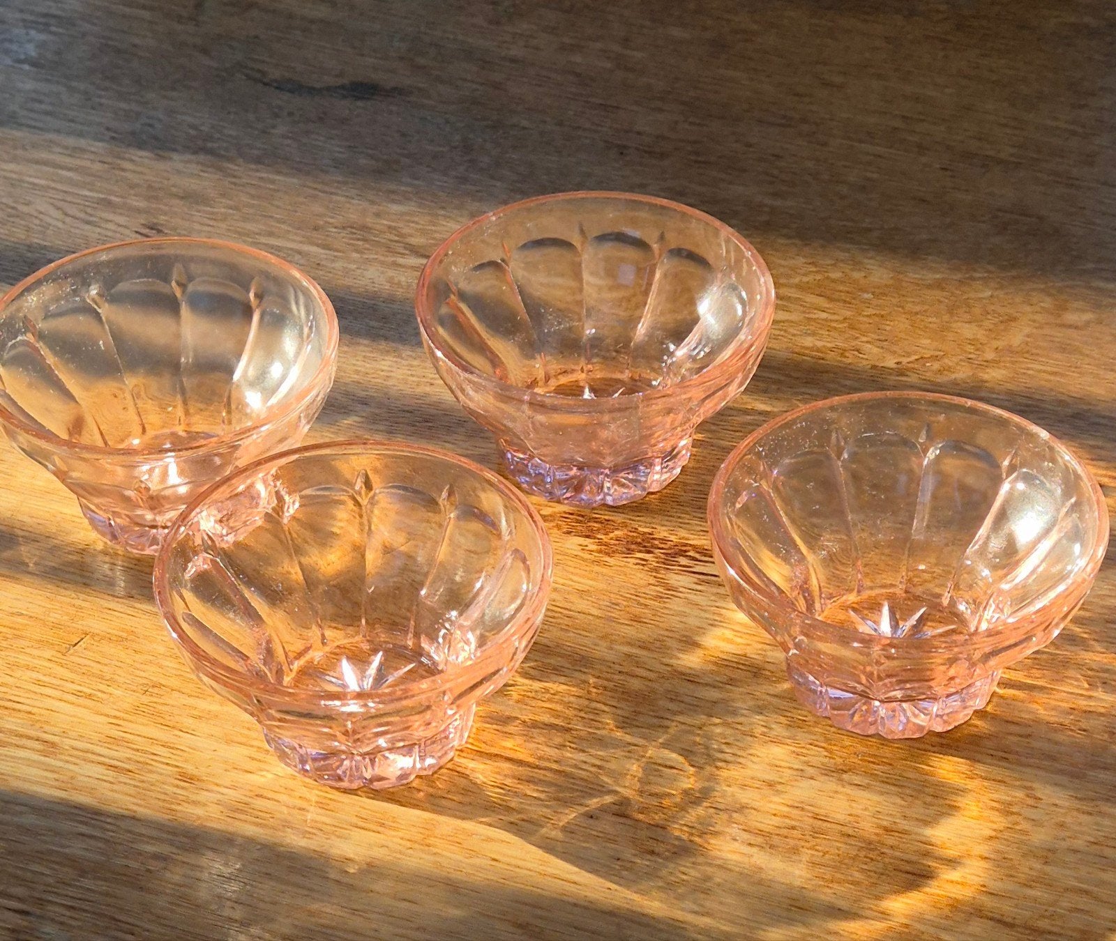 Vintage Roze Glazen Kommen Set - Art Deco Stijl, Ophalen