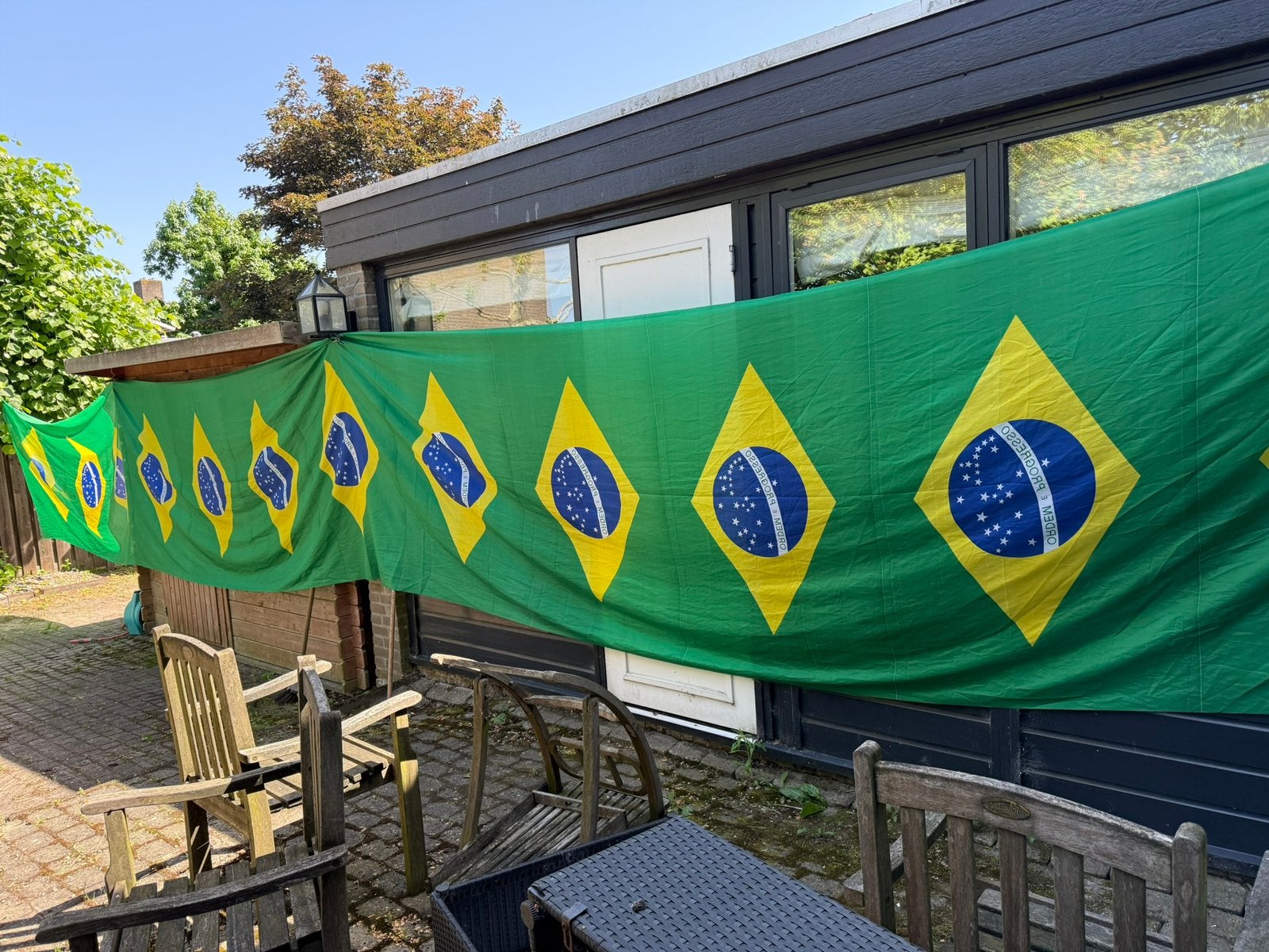 Lange Braziliaanse  vlaggenbaan Brazilie WK 2026 -versiering, Ophalen of Verzenden, Gebruikt
