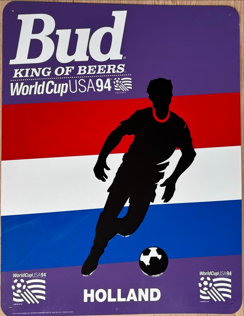 Bud World Cup USA 94 Holland Reclamebord, Ophalen of Verzenden, Zo goed als nieuw, Overige sporten, Poster, Plaatje of Sticker