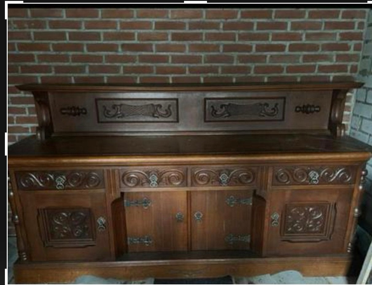 Donker eiken dressoir  handwerk antiek, Ophalen, Gebruikt