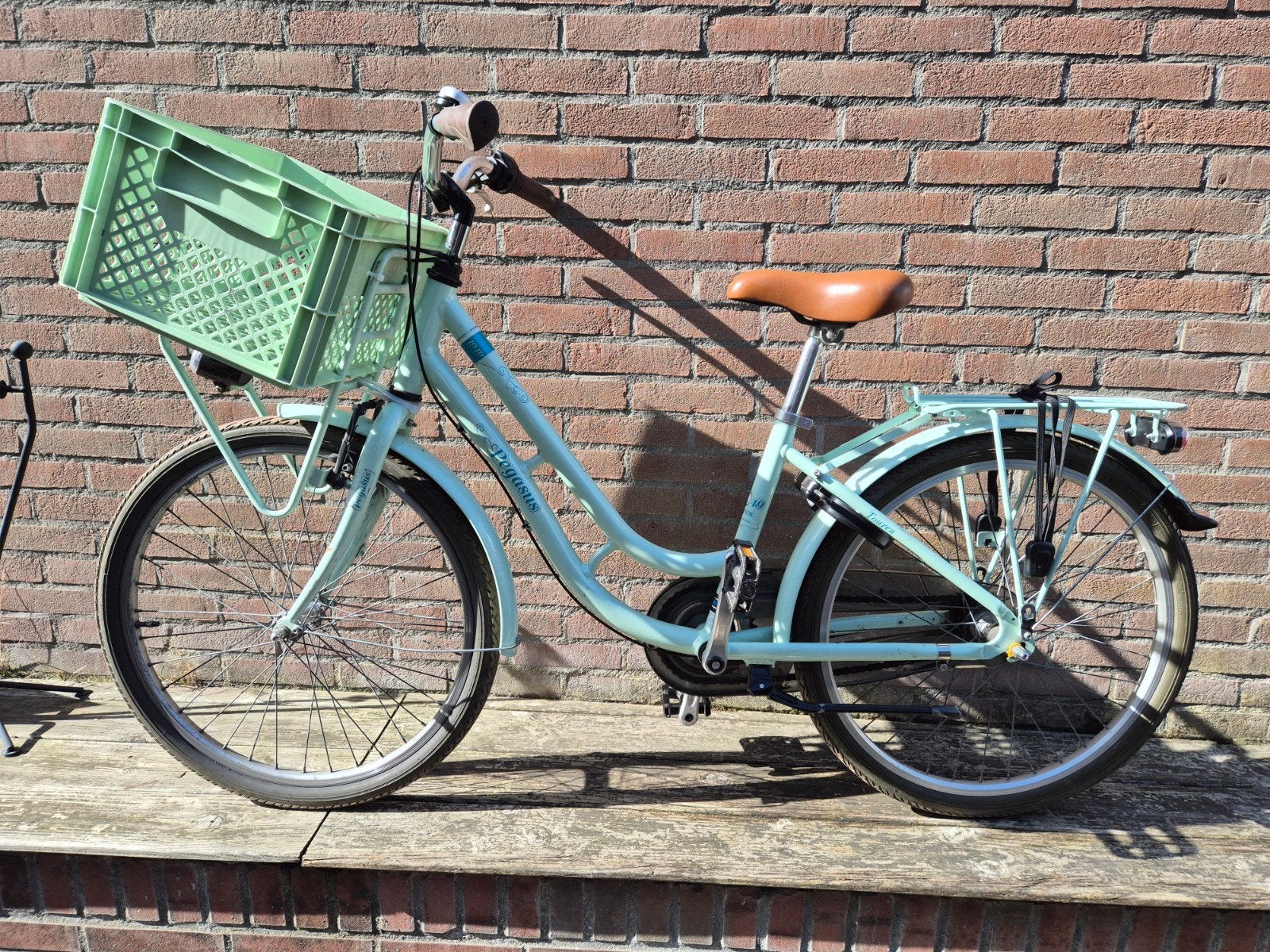 Pegasus Touren 1949 kinderfiets 24 inch Lichtgroen met krat, Fietsen en Brommers, Ophalen, 20 inch of meer, Gebruikt, Velgrem