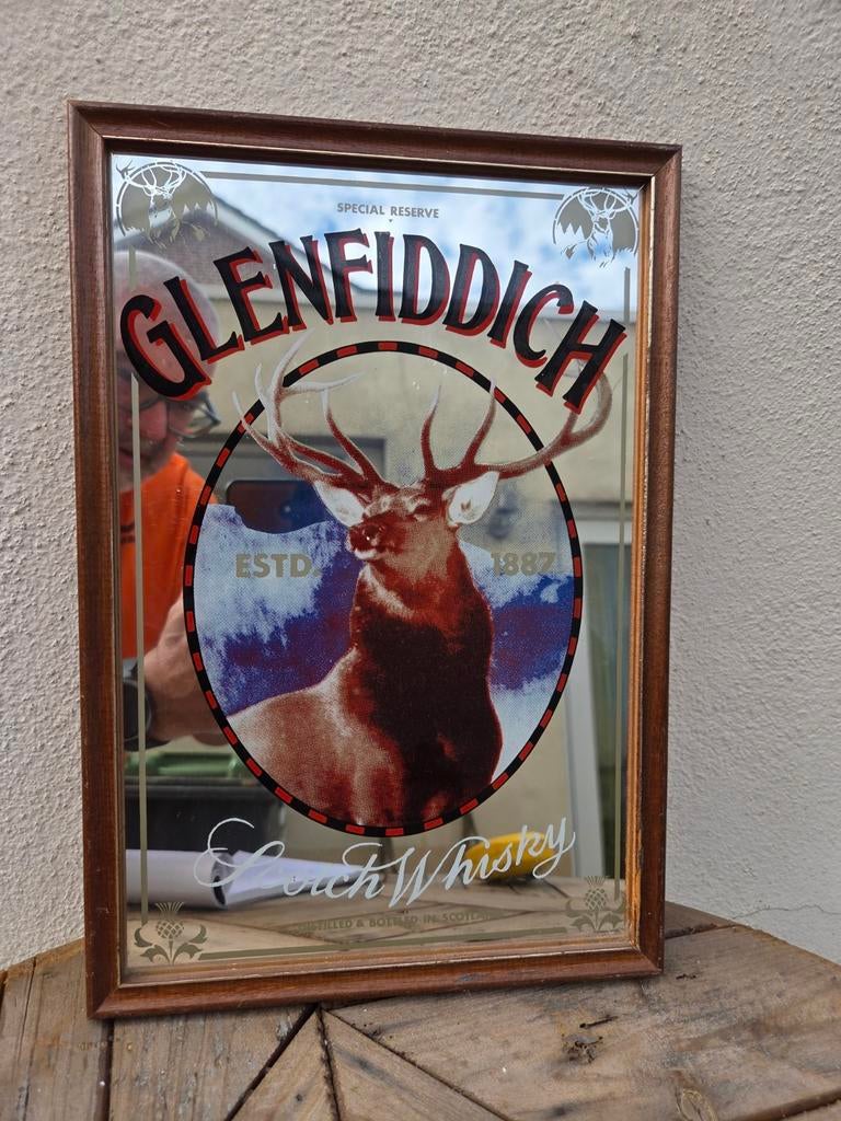 Glenfiddich reclamespiegel - whisky, Ophalen of Verzenden, Gebruikt, Reclamebord