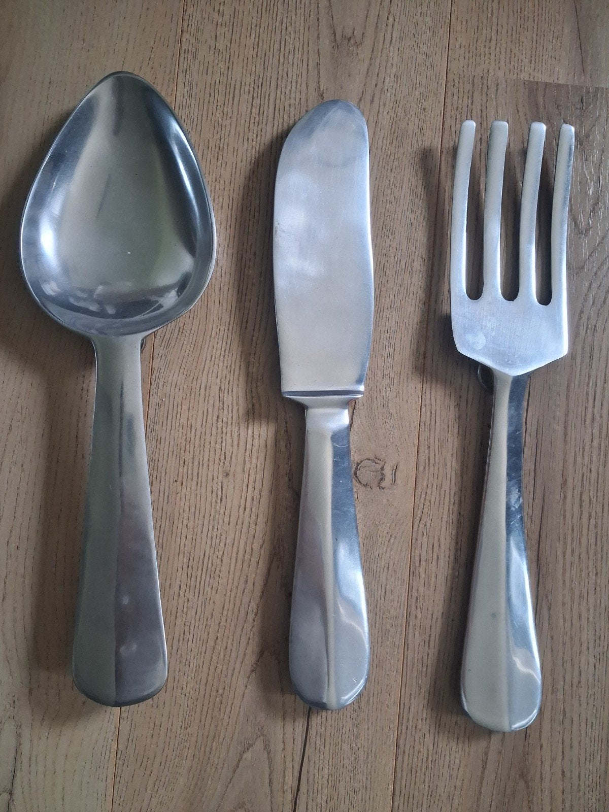 Grote decoratieve lepel, vork en mes set +/- 42cm, Ophalen