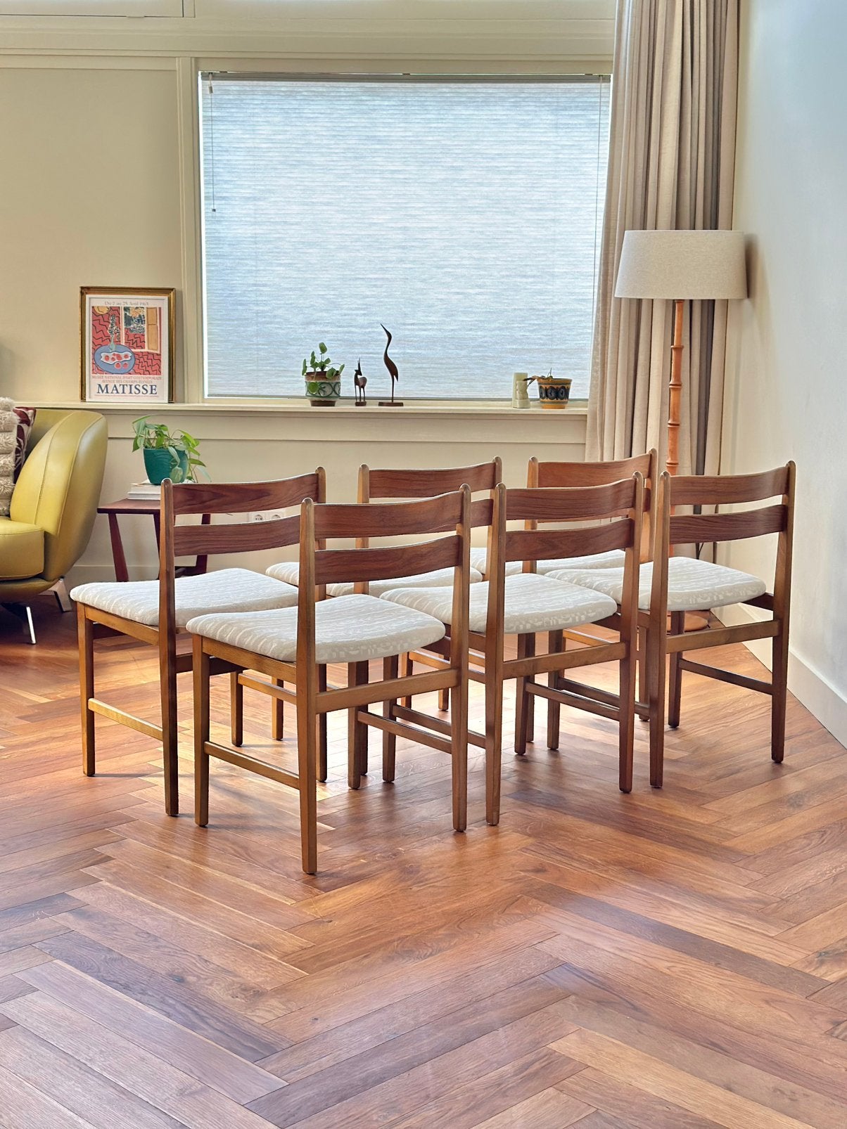 Set 6 vintage stoelen teak hout Deens design jaren 50/60/70, Ophalen, Hout, Gebruikt, Overige kleuren