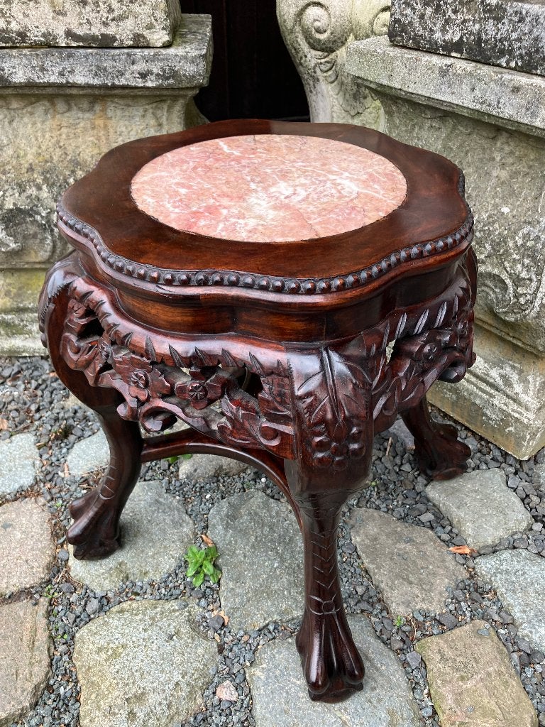 19de eeuwse Hongmu plantentafel met roze marmer inleg, Ophalen