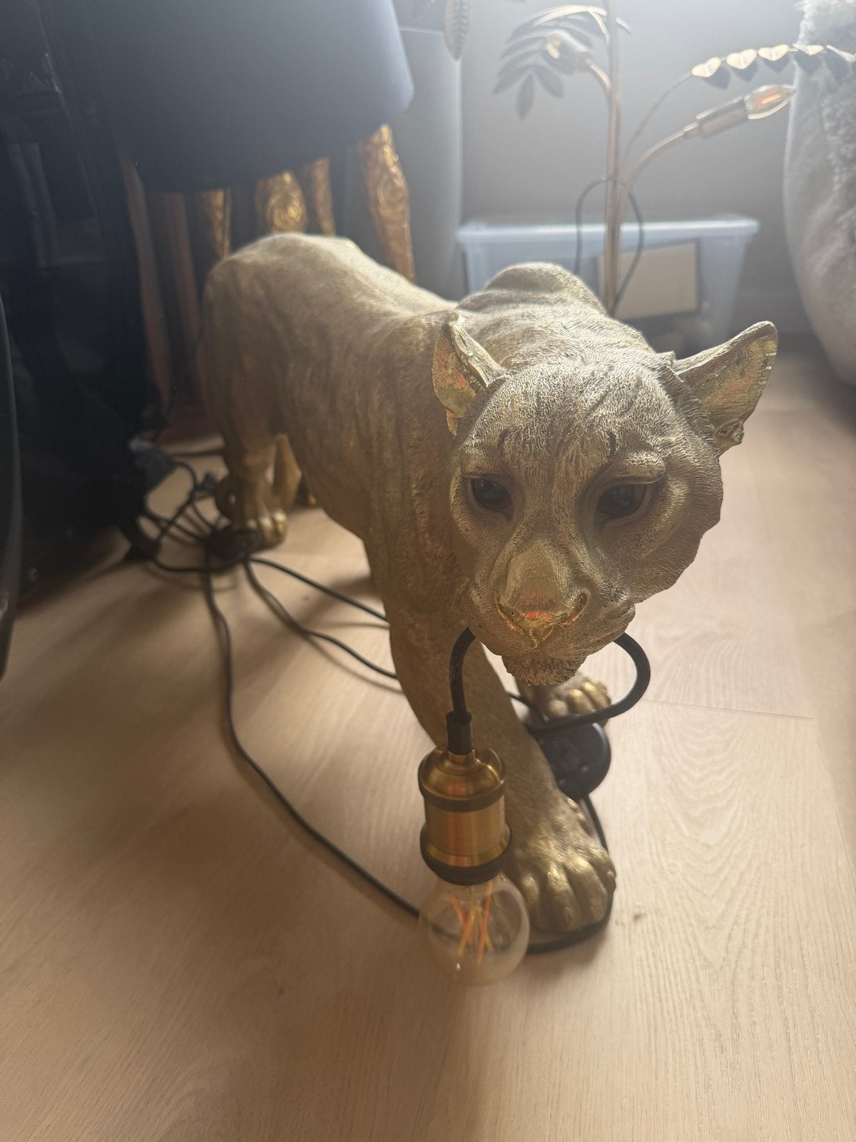 Gouden Panter Lamp - Unieke Decoratieve Verlichting, Huis en Inrichting, Ophalen, Kunststof, E27 (groot), Zo goed als nieuw
