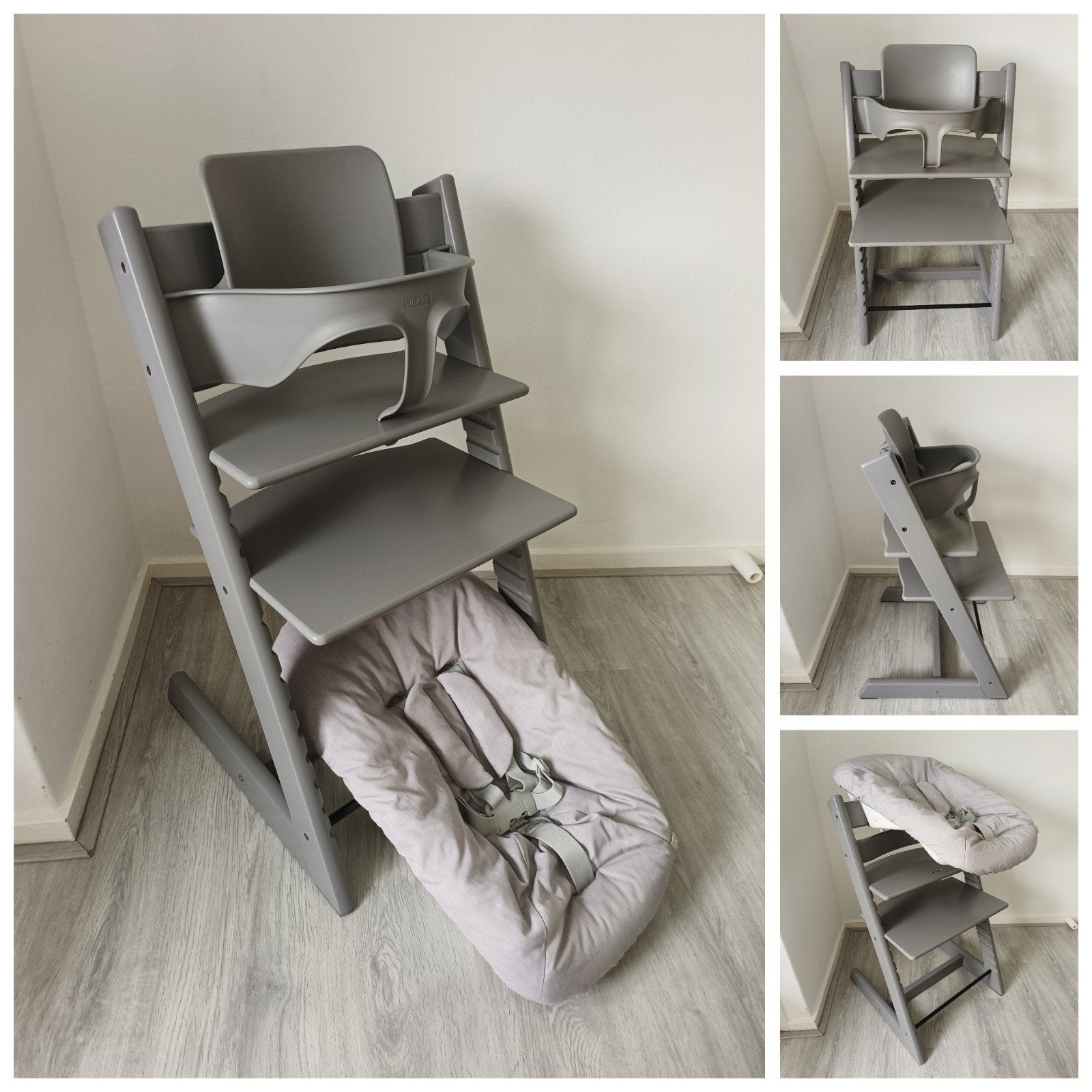 Stokke Tripp Trapp storm grey+babyset, 2 standen newbornset, Kinderen en Baby's, Kinderstoelen, Zo goed als nieuw, Meegroeistoel
