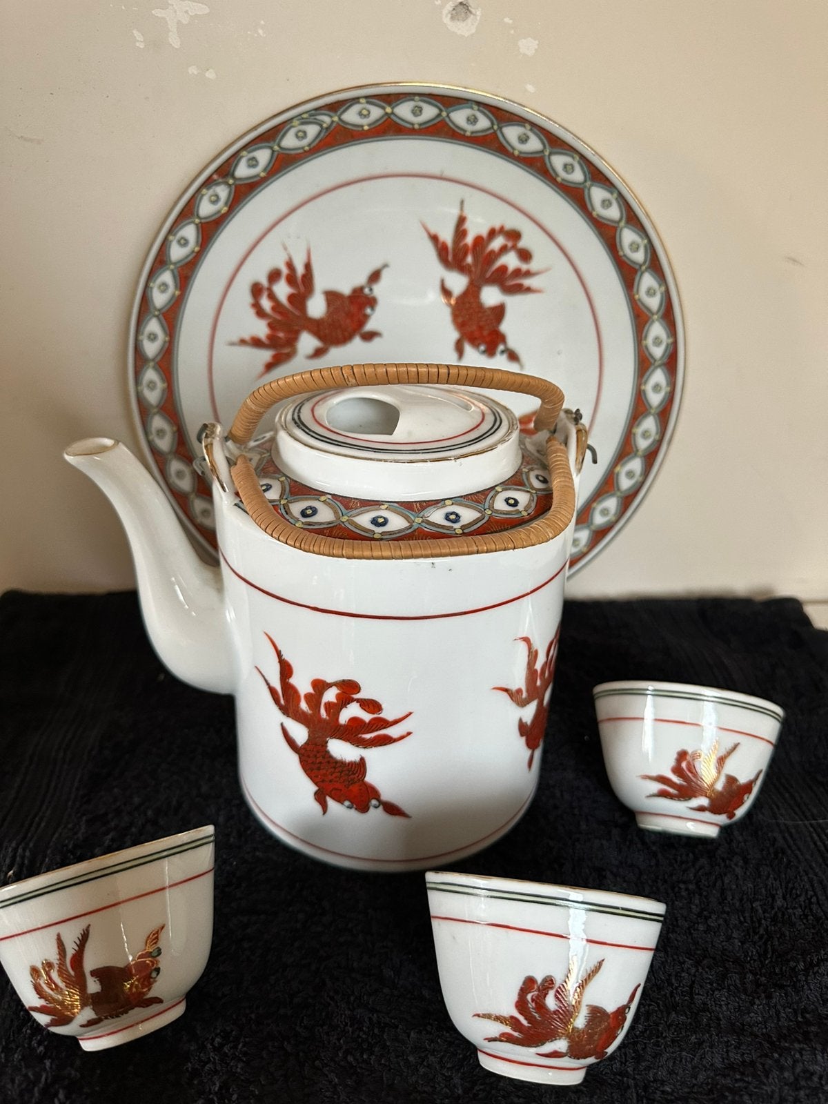 Chinees theeset 6 delig Goudvis decor, Ophalen of Verzenden