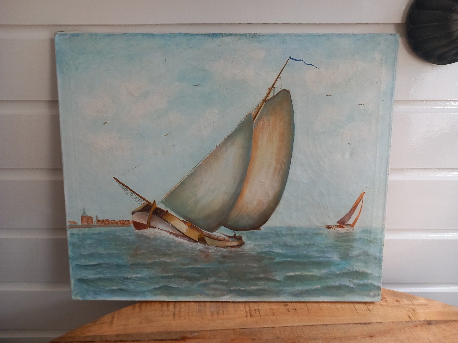 Olieverfschilderij botter op zuiderzee, gesigneerd A Valk, Ophalen