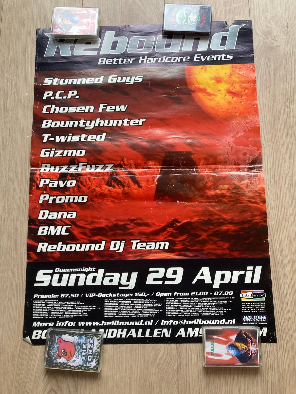 Poster Rebound Queensnight Hardcore aGabber, Ophalen of Verzenden, A1 t/m A3, Muziek, Rechthoekig Staand