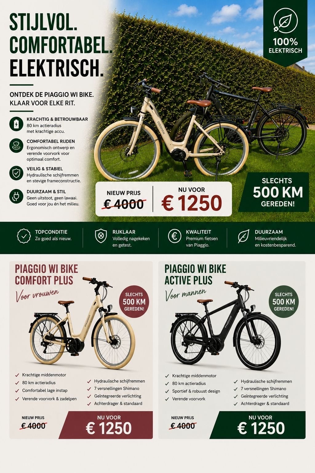 2x Piaggio Wi Bike Comfort Plus E-bike, Zo goed als nieuw, 51 tot 55 cm, 50 km per accu of meer, Ophalen