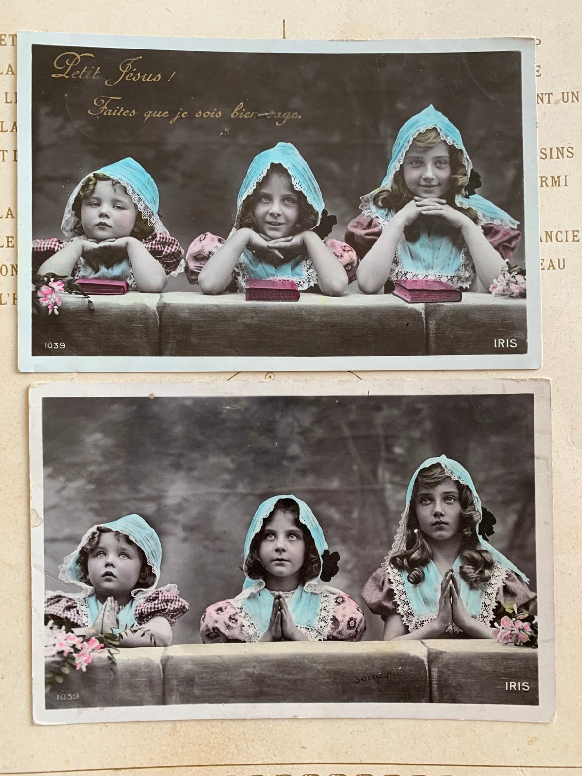 1908 en 1911 Drie biddende meisjes (BB), Ophalen of Verzenden, Voor 1920, Gelopen, Kinderen