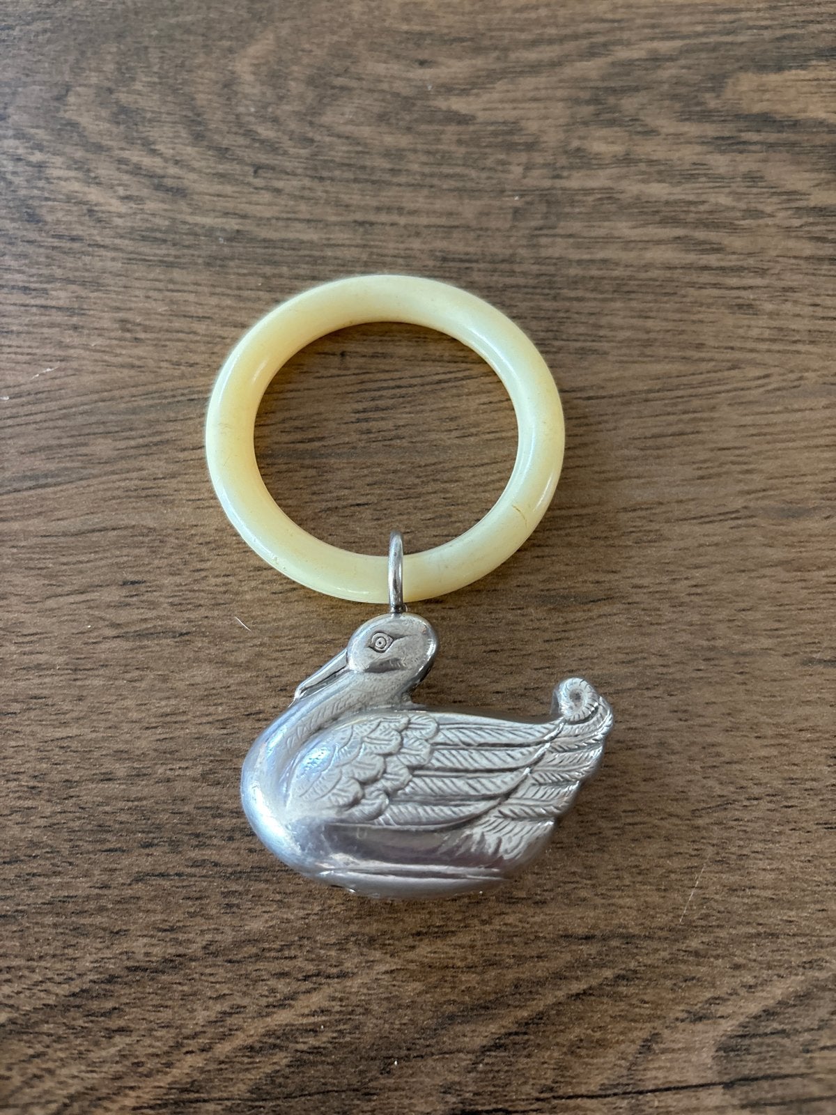 Verzilverde bijtring eend - Vintage baby speelgoed, Ophalen of Verzenden