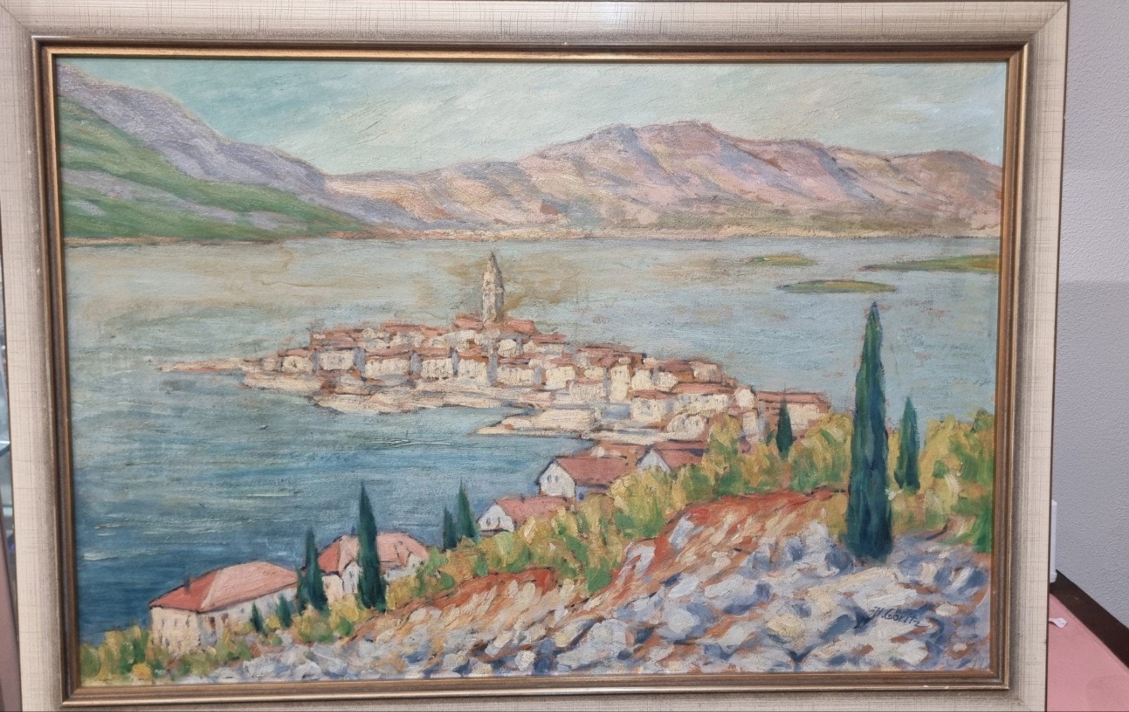 Hugo Göritz (geb. 1871) - Mediterraans stadje op schiereilan, Antiek en Kunst, Kunst | Schilderijen | Klassiek, Ophalen, Gesigneerd
