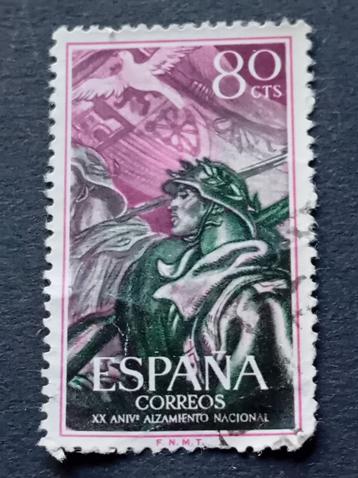 Spaanse zegel 80 CTS - XX Aniversario Alzamiento Nacional, Ophalen of Verzenden