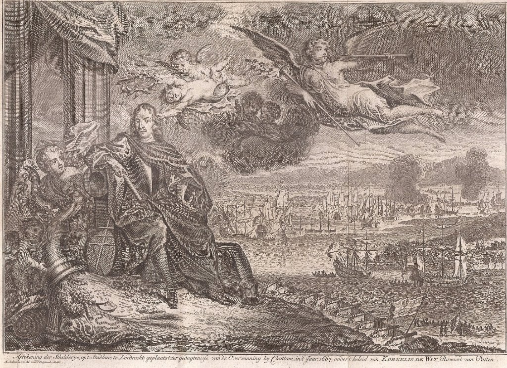 Schildery Dordrecht Overwinning Chattam 1667 Kornelis de Wit, Antiek en Kunst, 18 cm, Militair, Ophalen of Verzenden, 24 cm