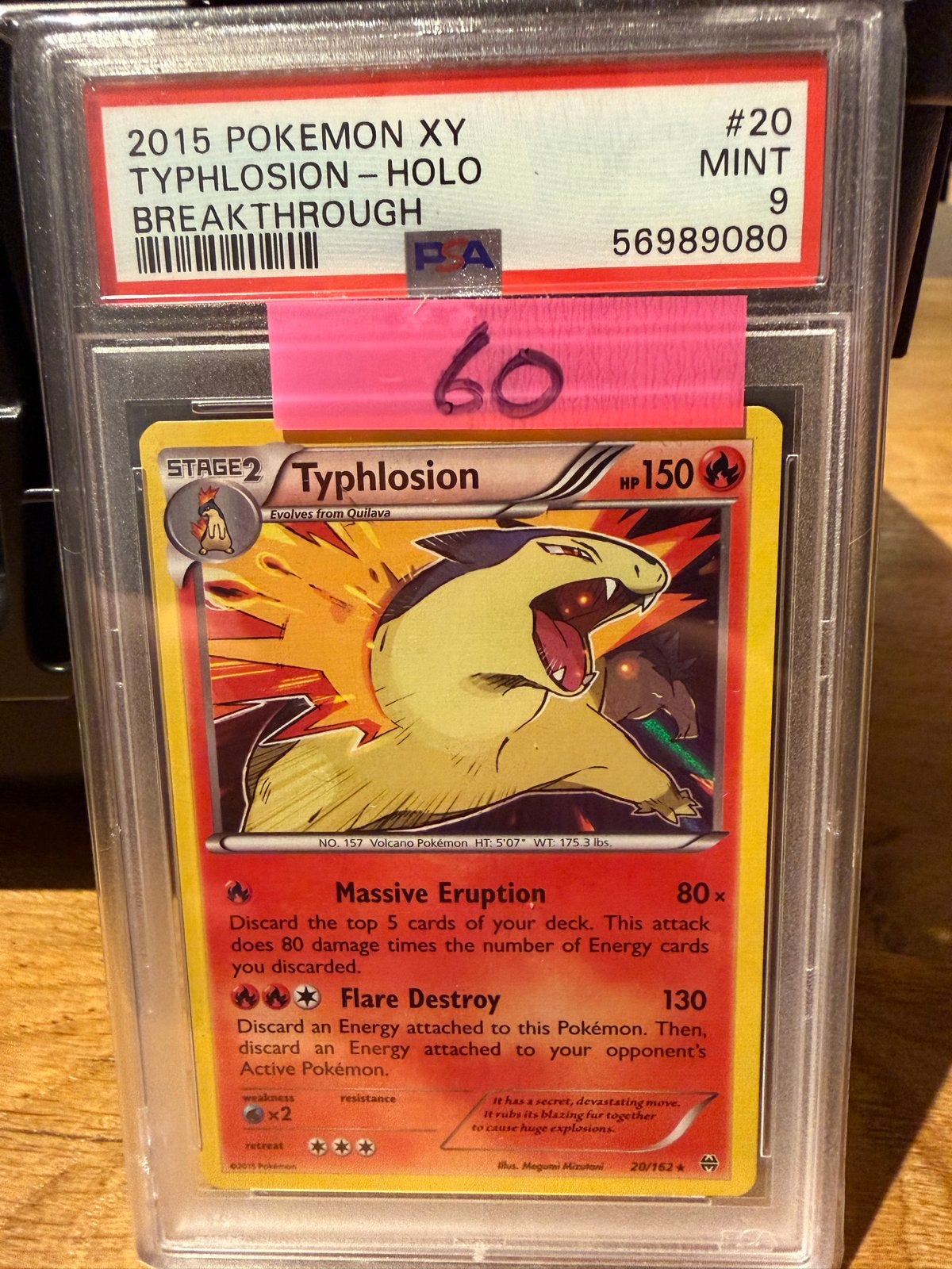 2015 Pokémon XY Typhlosion Holo Breakthrough PSA 9, Ophalen of Verzenden, Zo goed als nieuw, Losse kaart, Foil