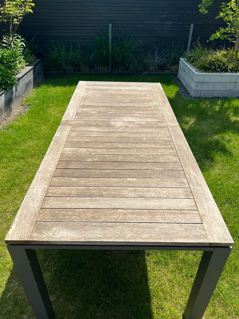 Tuintafel met teak houten blad, Tuin en Terras, Tuintafels, Ophalen, Zo goed als nieuw, Rechthoekig, Hout