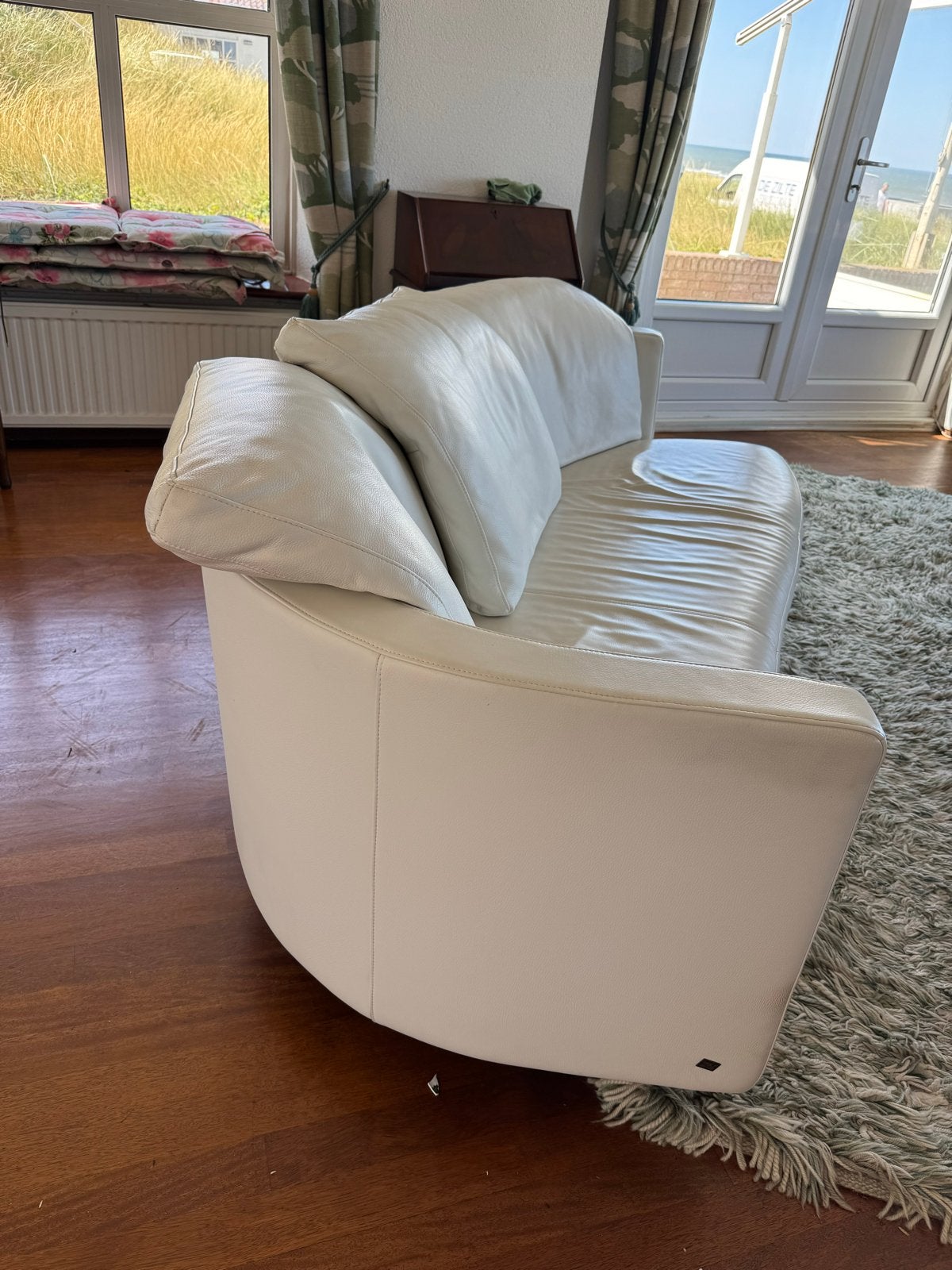 Rolf Benz design Leren bank - Crème wit - 3-zits, Gebruikt, Driepersoons, Ophalen of Verzenden, 200 tot 250 cm