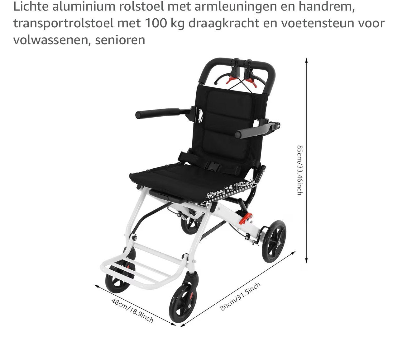Lichtgewicht opvouwbare transportrolstoel, Diversen, Rolstoelen, Zo goed als nieuw, Duwrolstoel, Ophalen
