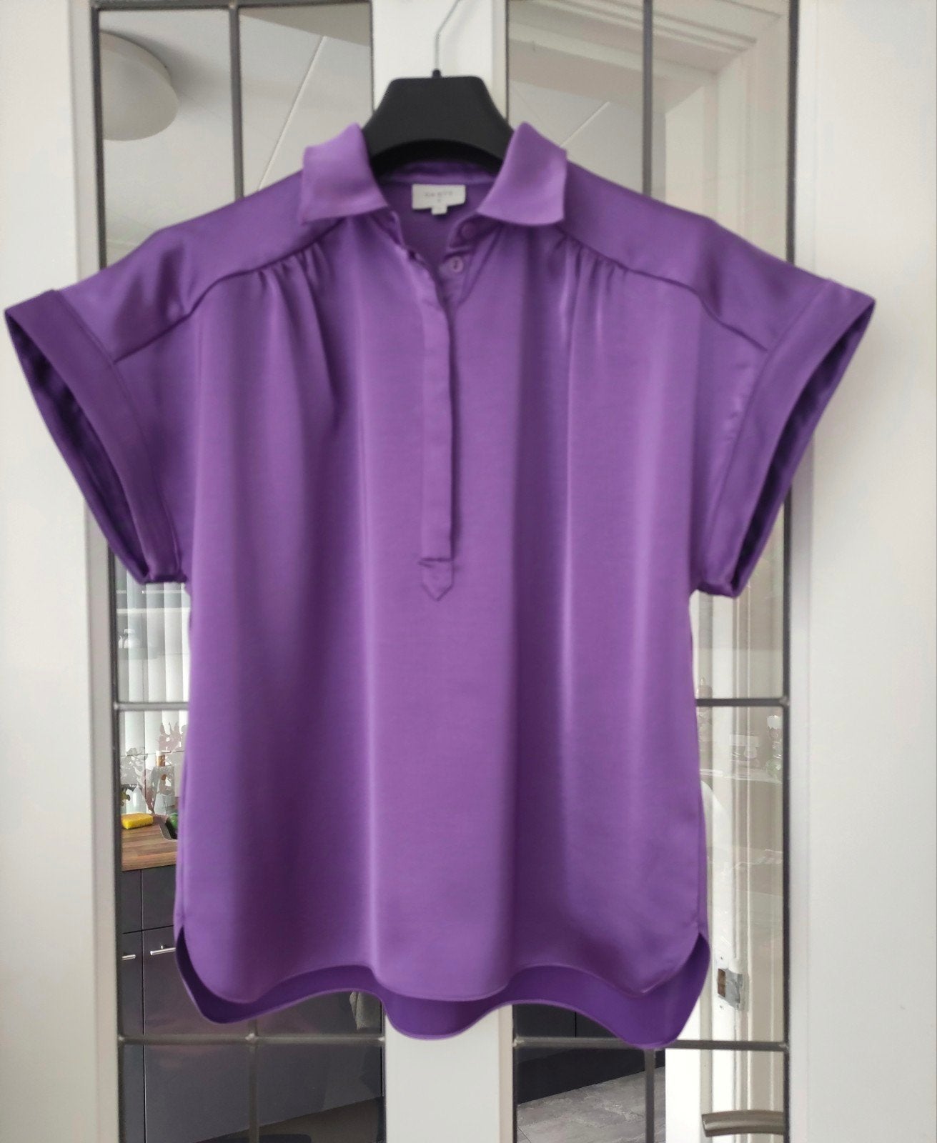 Dante 6 Paarse Satijnlook Blouse Maat L, Dante 6, Verzenden, Zo goed als nieuw, Maat 42/44 (L)