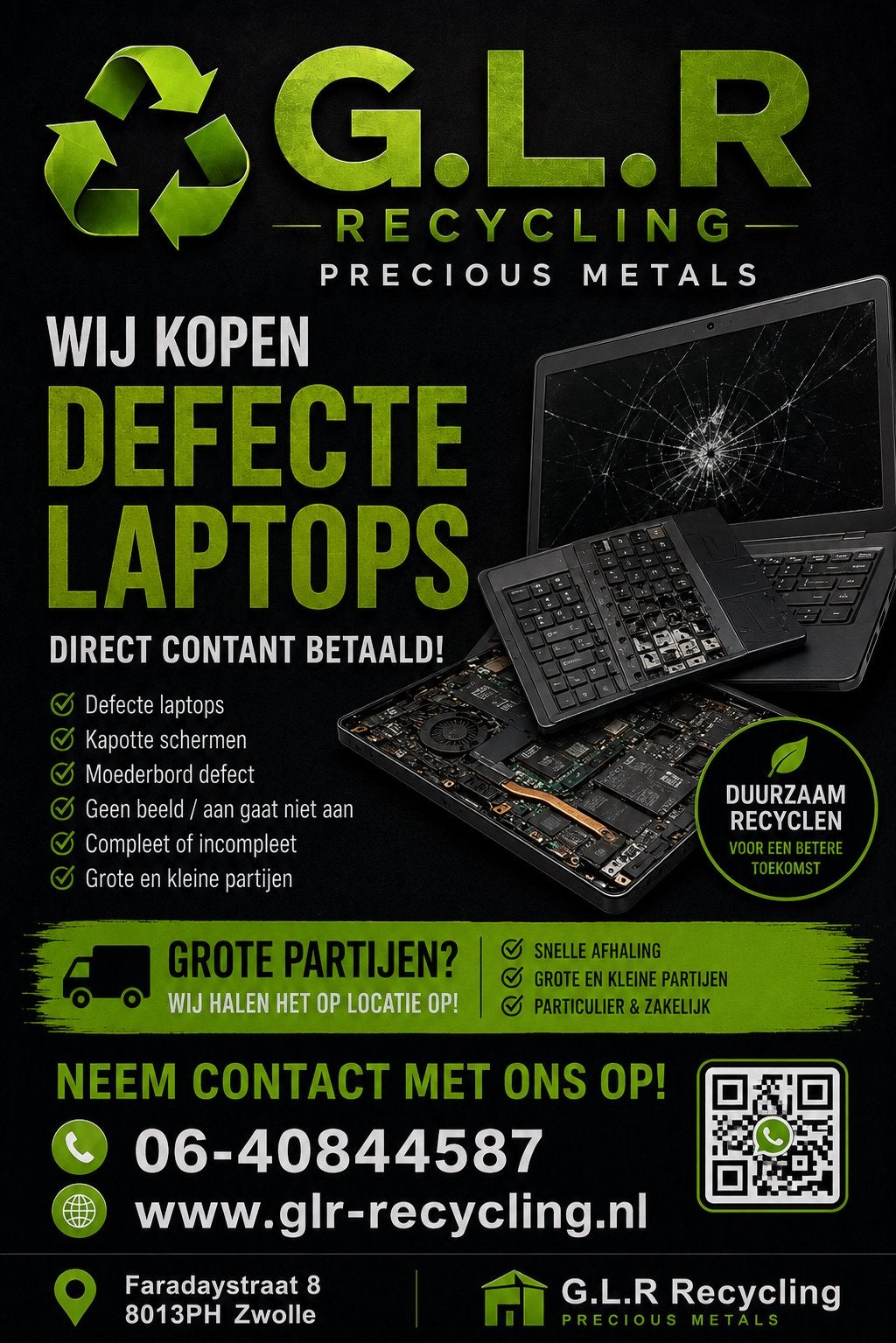 Wij kopen defecte laptops, contant betaald., Computers en Software, Windows Laptops, Ophalen, 15 inch, ., Zo goed als nieuw