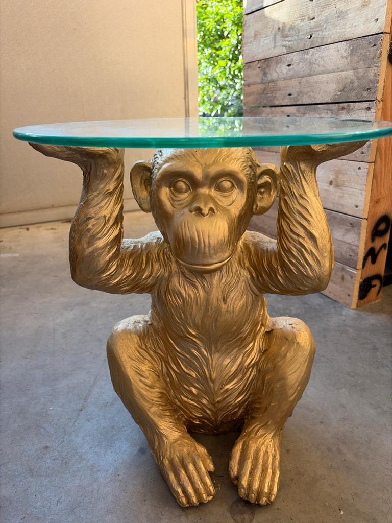 Bijzet tafeltje glas aap, 45 tot 60 cm, Minder dan 55 cm, Gebruikt, Rond