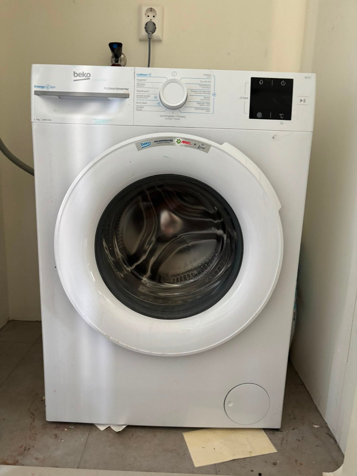 Beko BM3WFU37412CW EnergySpin Wasmachine 7kg, 1400 toeren, Zo goed als nieuw, Voorlader, 85 tot 90 cm, 1200 tot 1600 toeren