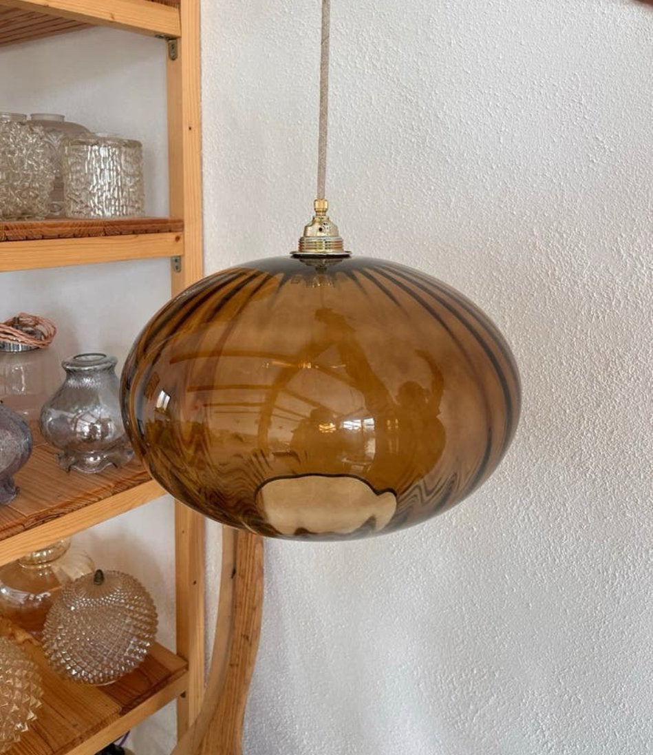 Midcentury Bloom Grote Vintage Hanglamp, Ophalen of Verzenden, Zo goed als nieuw, Glas, E27 (groot)