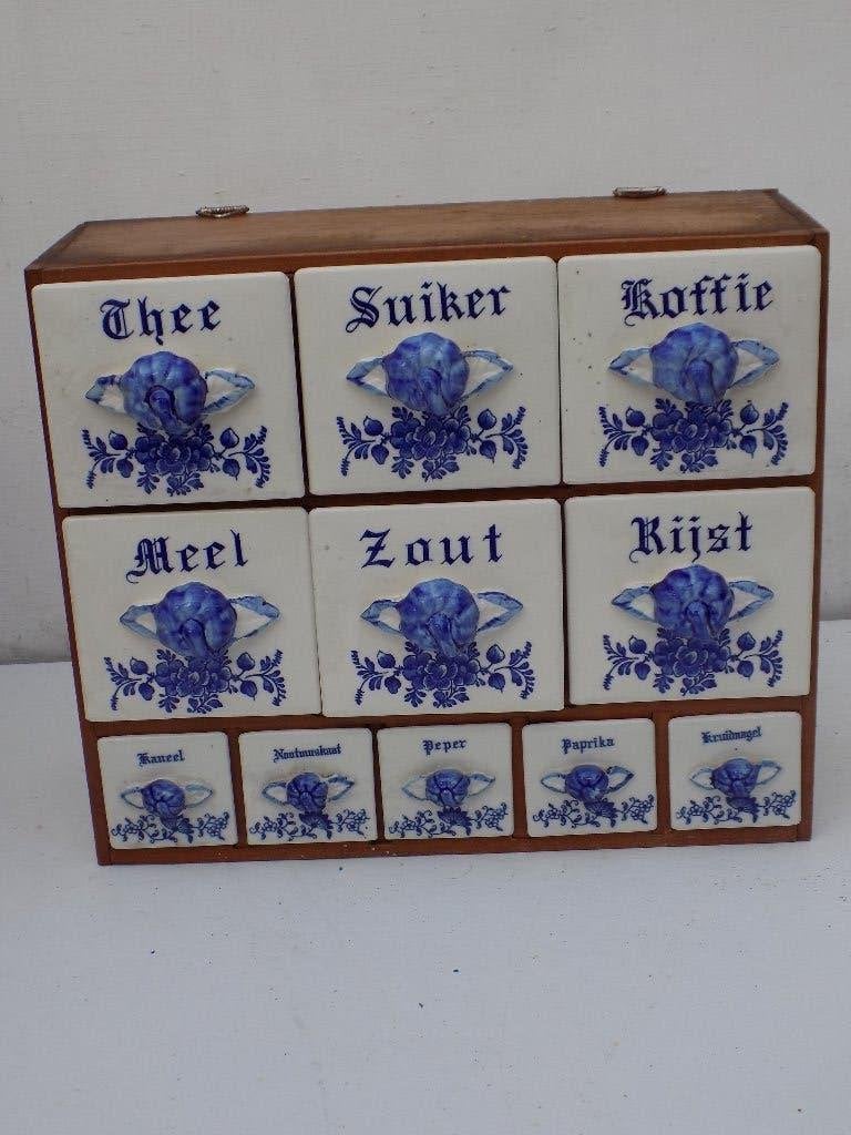 Keuken kruidenkastje Delfts blauw jaren 20 30 vintage, Ophalen, Gebruikt