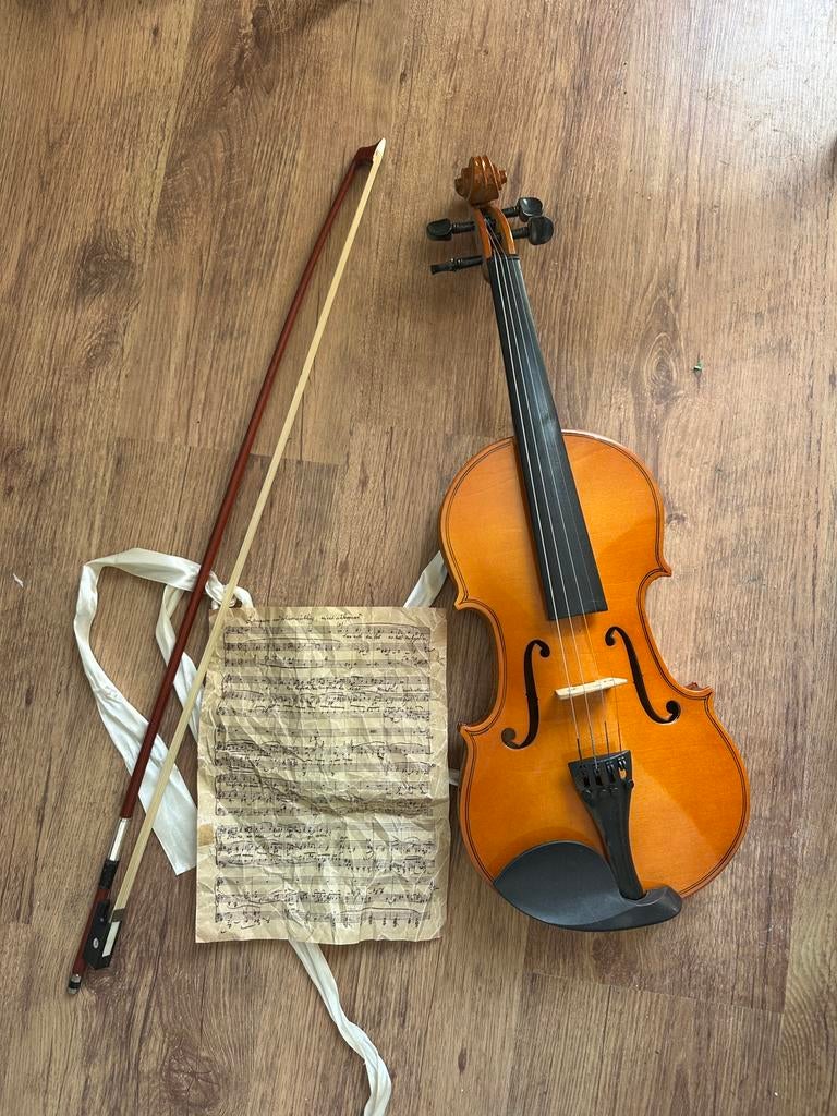 Viool met strijkstok en blad, Muziek en Instrumenten, Strijkinstrumenten | Violen en Altviolen, Ophalen, Gebruikt, Viool