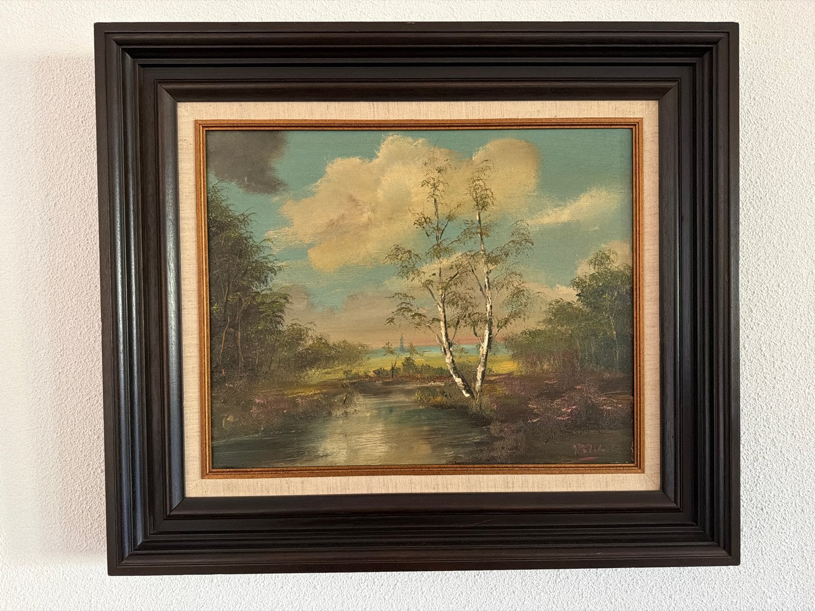 Schilderij: Rustiek Landschap met Water en Berken, Antiek en Kunst, Kunst | Schilderijen | Klassiek, Ophalen, Doek, Realistisch