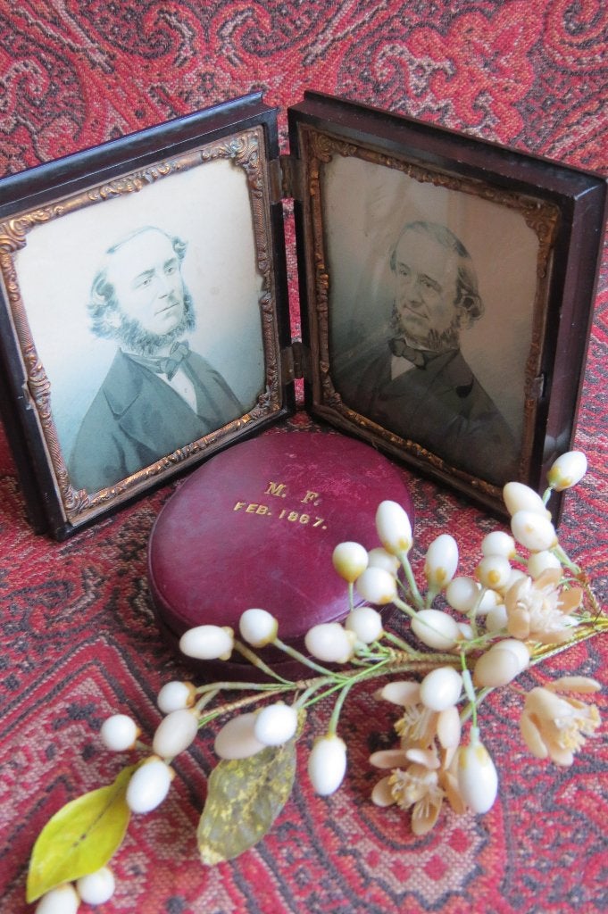 Antieke Amerikaanse union case met 2 miniatuurschilderijtjes, Antiek en Kunst, Ophalen of Verzenden