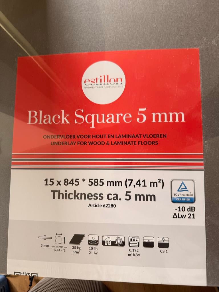 9 pakken Estillon Black Square 5 mm ondervloer voor laminaat, 50 tot 150 cm, Overige typen, Nieuw, Ophalen of Verzenden