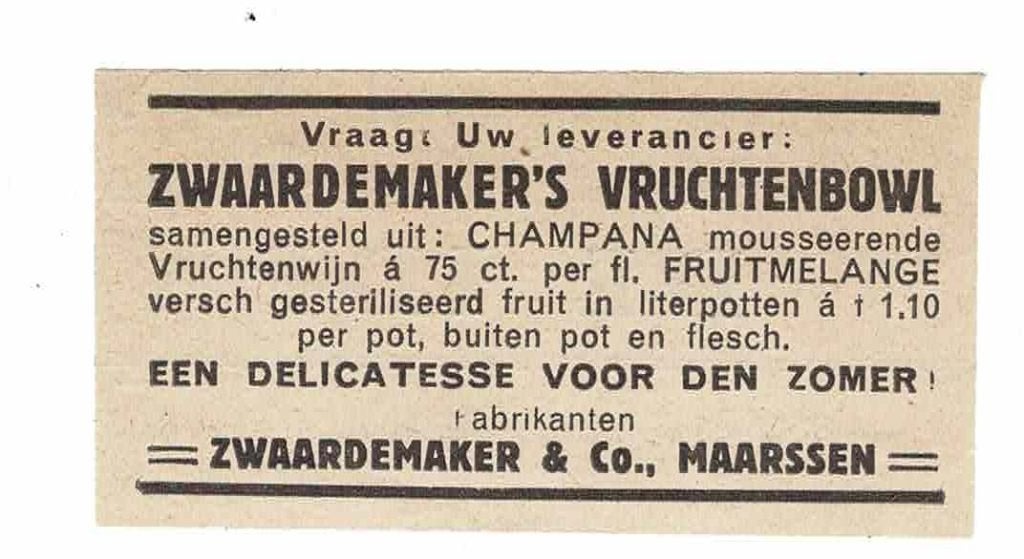 Vraagt: Uw leverancier Zwaardemaker's Vruchtenbowl 1933, Verzenden, Zo goed als nieuw, Overige typen