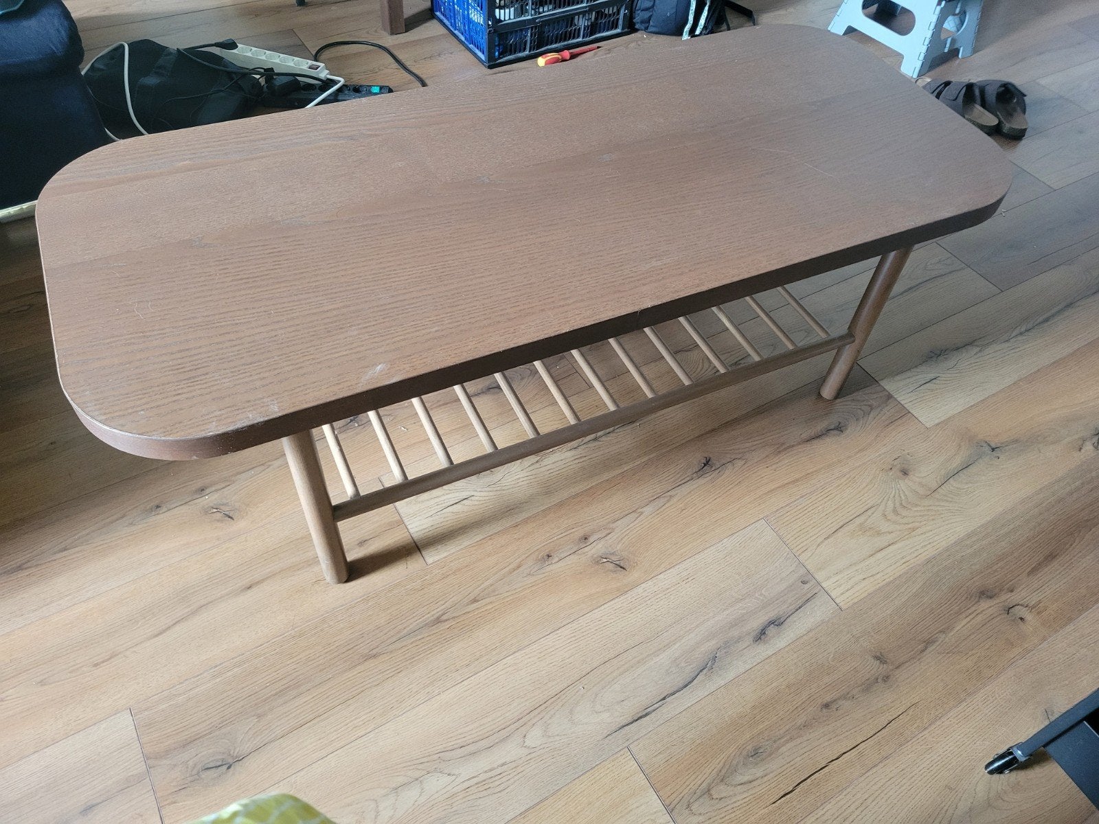 IKEA LISTERBY Salontafel Bruin Eikenfineer 140x60cm, Ophalen, Gebruikt, 100 tot 150 cm, 50 tot 100 cm