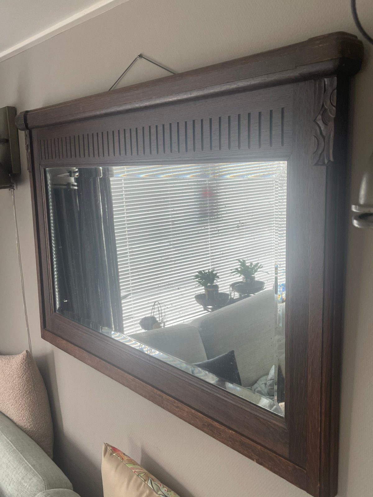 Vintage spiegel, Ophalen of Verzenden, Gebruikt, Rechthoekig, Minder dan 100 cm