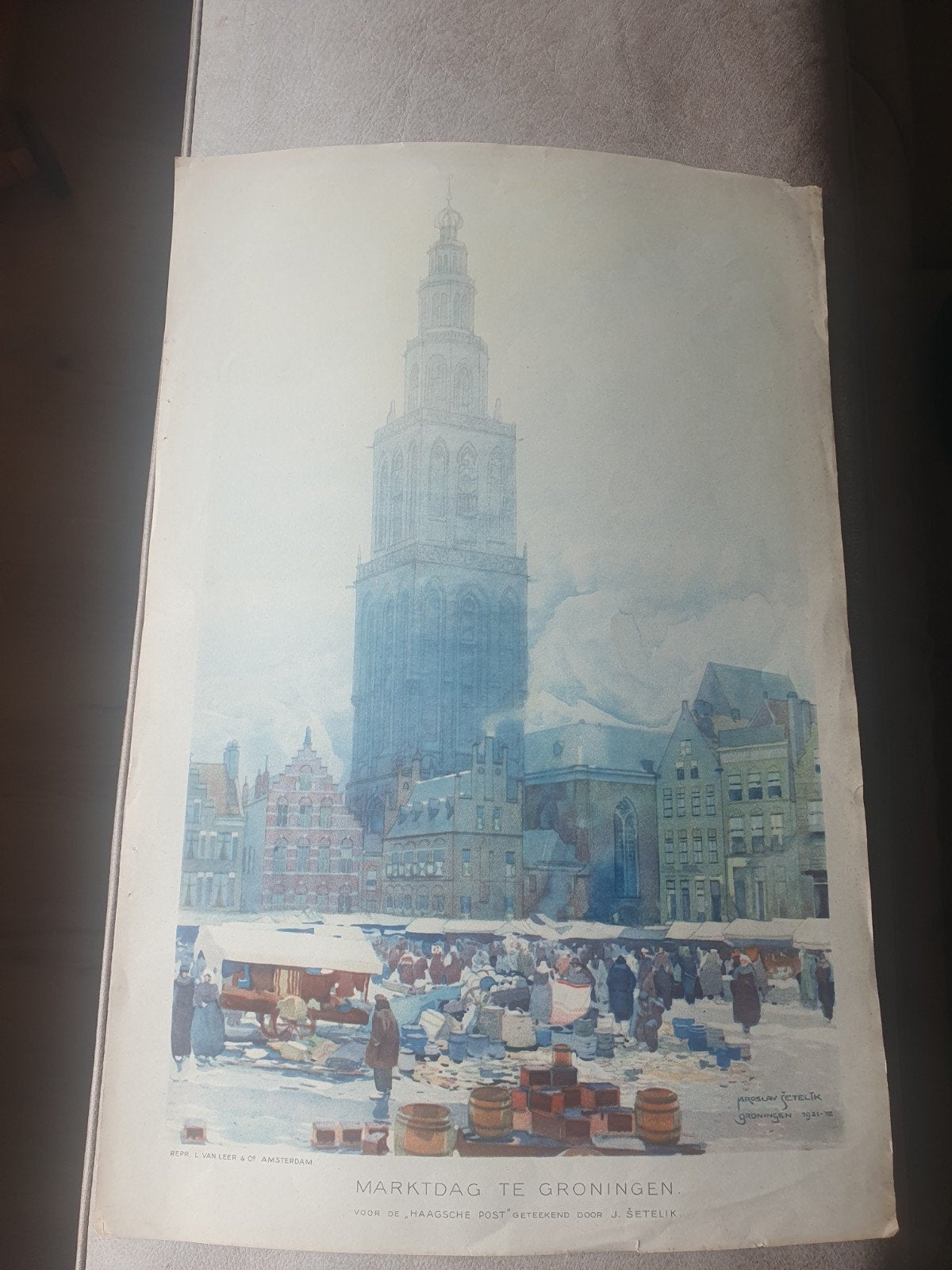 J. Setelik Marktdag te Groningen 1924 Martinitoren, Antiek en Kunst, Ophalen