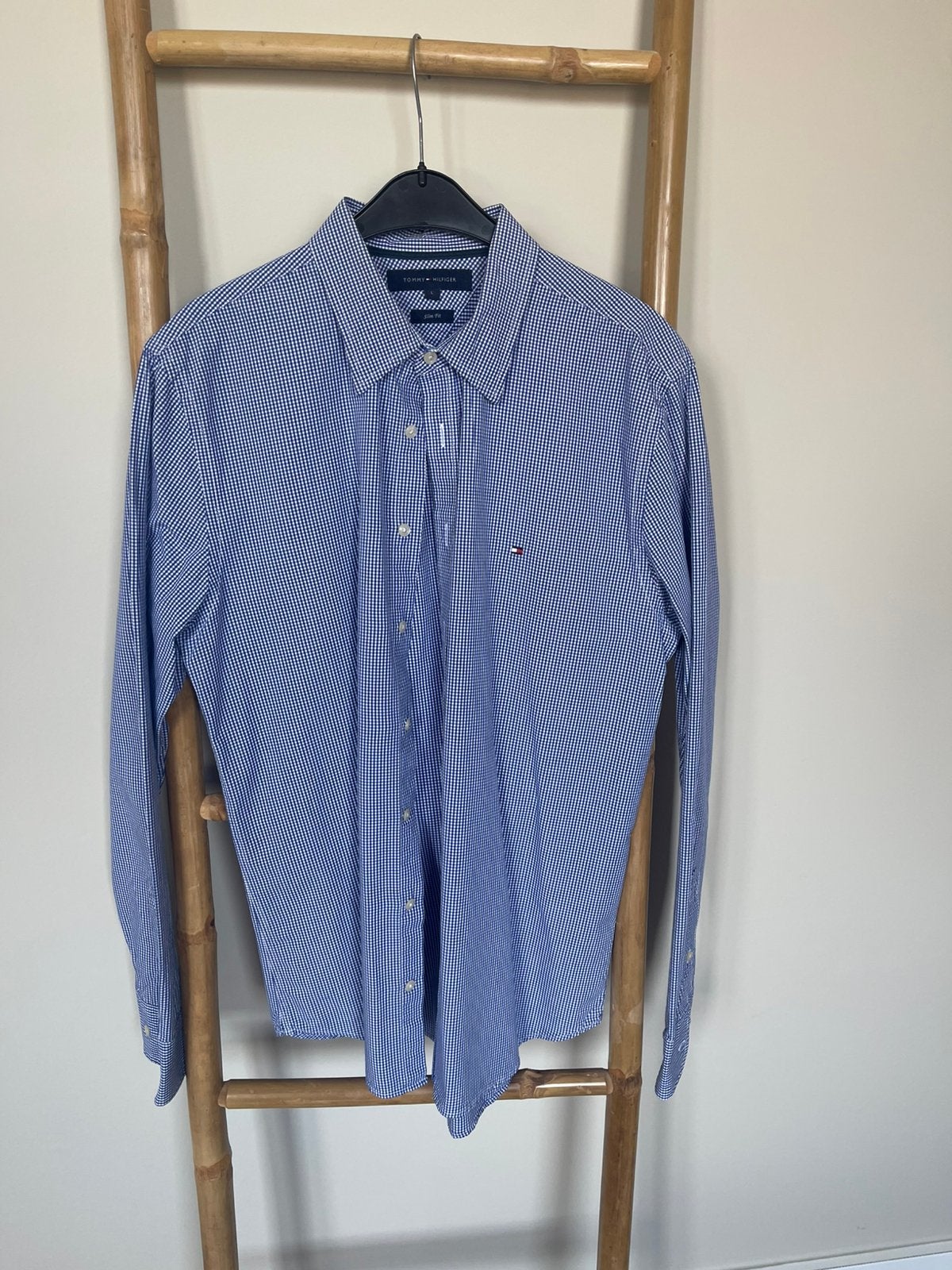 Tommy Hilfiger slimfit blocked blauw, Kleding | Heren, Ophalen of Verzenden, Gedragen, Blauw, Halswijdte 41/42 (L)
