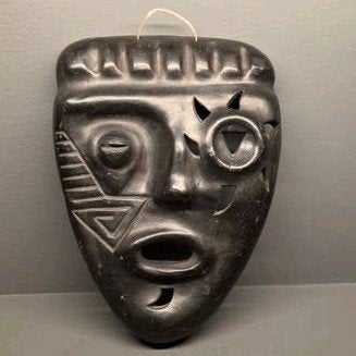 Bijzonder aardewerk masker, Steen/keramiek, Masker, Op te hangen, Zwart