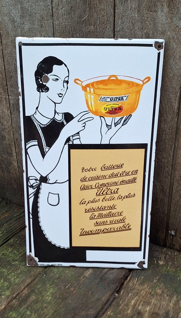 Emaille reclamebord Ultra voor potten en pannen., Verzamelen, Reclamebord, Gebruikt, ., Ophalen of Verzenden