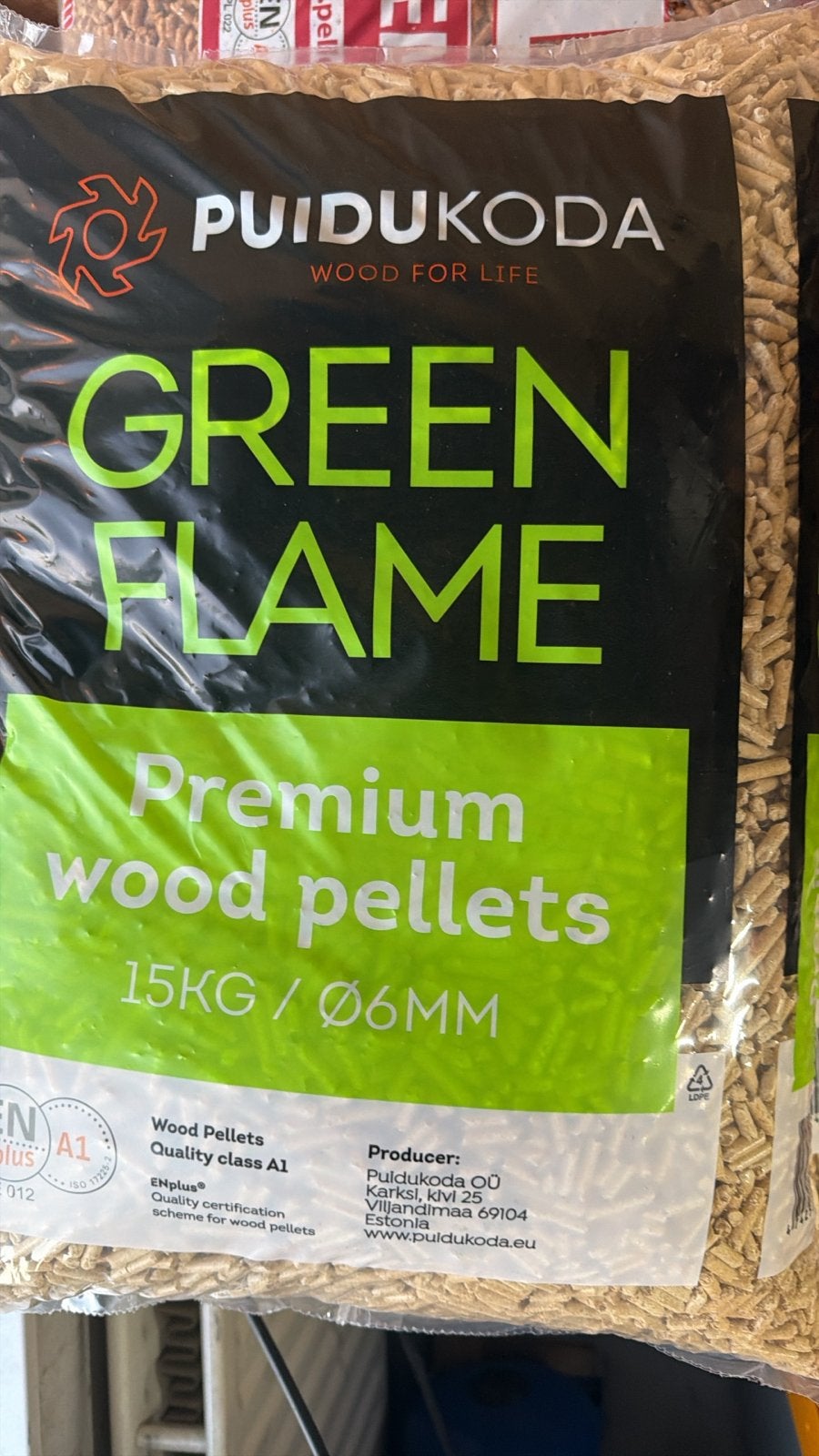 1050 kg Green Flame witte pellets van naaldbomen, 6 m³ of meer, Ophalen, Overige houtsoorten
