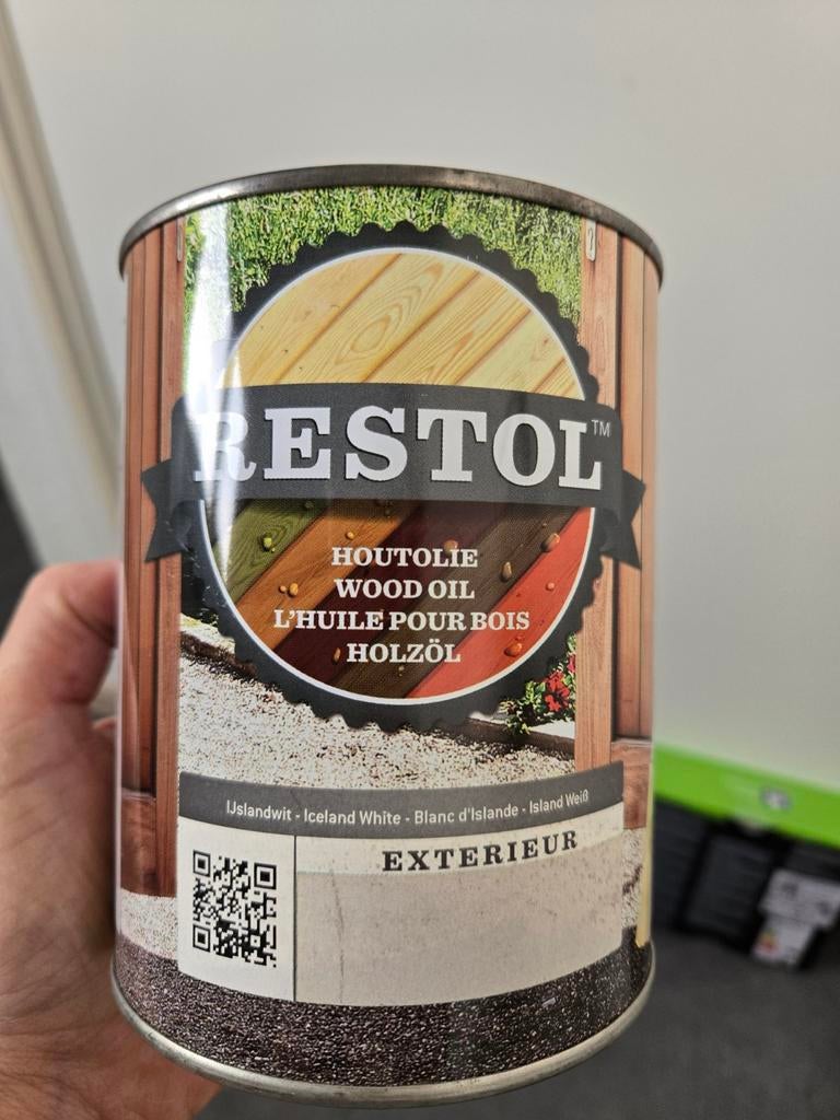 Restol houtolie exterieur ijsland wit 3 liter, Doe-het-zelf en Verbouw, Verf, Beits en Lak, Ophalen, Nieuw, Wit