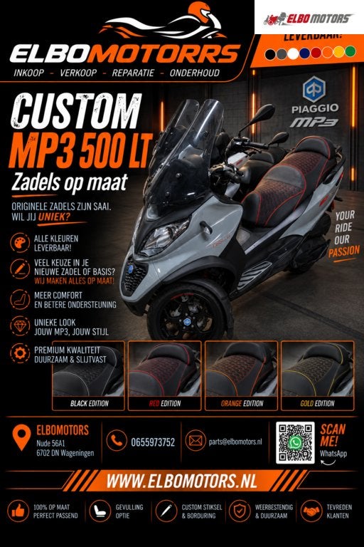 Piaggio Mp3 530 500 400 300 Zadelhoes Custom Zadel, Motoren, Nieuw, Ophalen of Verzenden