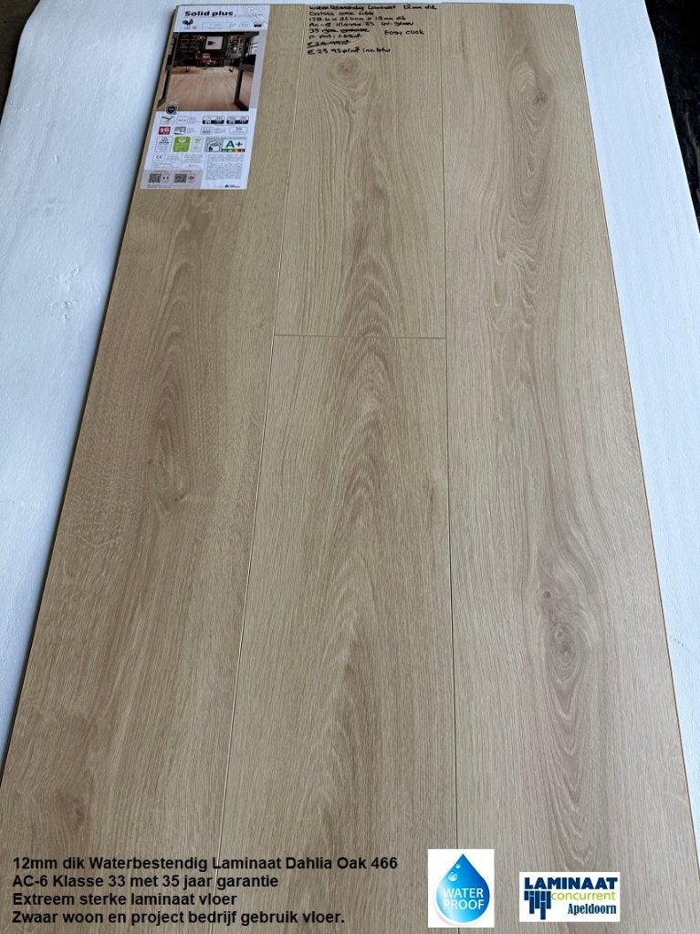 12mm Waterbestendig Laminaat Dahlia Oak AC-6 Klasse 33, 75 m² of meer, Nieuw, Ophalen of Verzenden, Beige