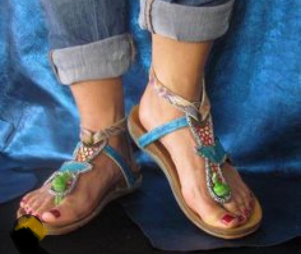 Pisaverde unieke samdalen 40 Spaans boho Ibiza, Kleding | Dames, Schoenen, Zo goed als nieuw, Sandalen of Muiltjes, Overige kleuren