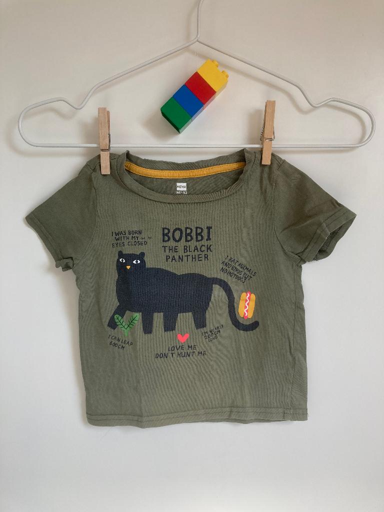 HEMA T-shirt set maat 86/92 - Luiaard & Panter, Gebruikt, Jongetje of Meisje, Ophalen of Verzenden, Hema