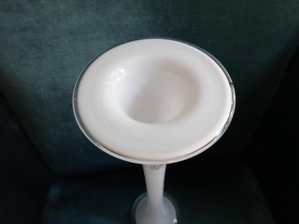 Fidrio: moderne hoge witte glazen opaline vaas- uberfang, Huis en Inrichting, Ophalen, Wit, Minder dan 50 cm, Glas