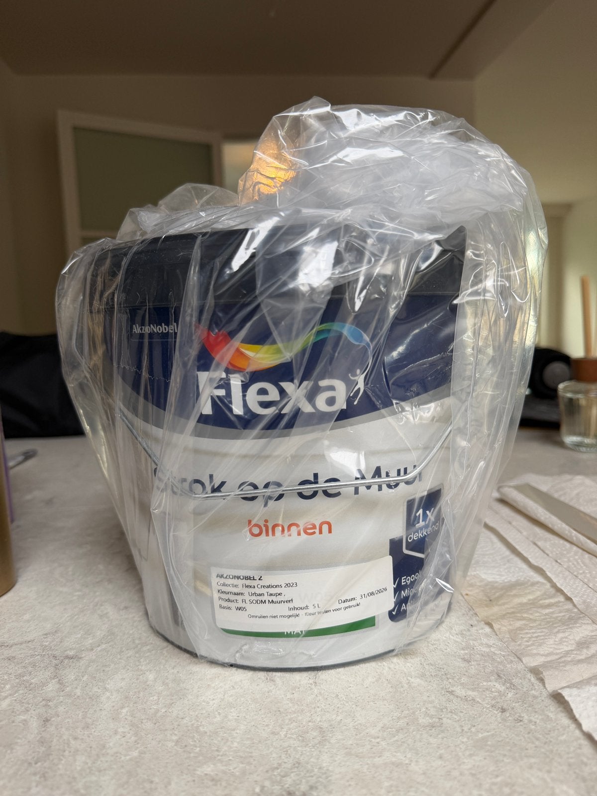 Flexa urban taupe 5L, Ophalen, Overige kleuren, 5 tot 10 liter, Nieuw