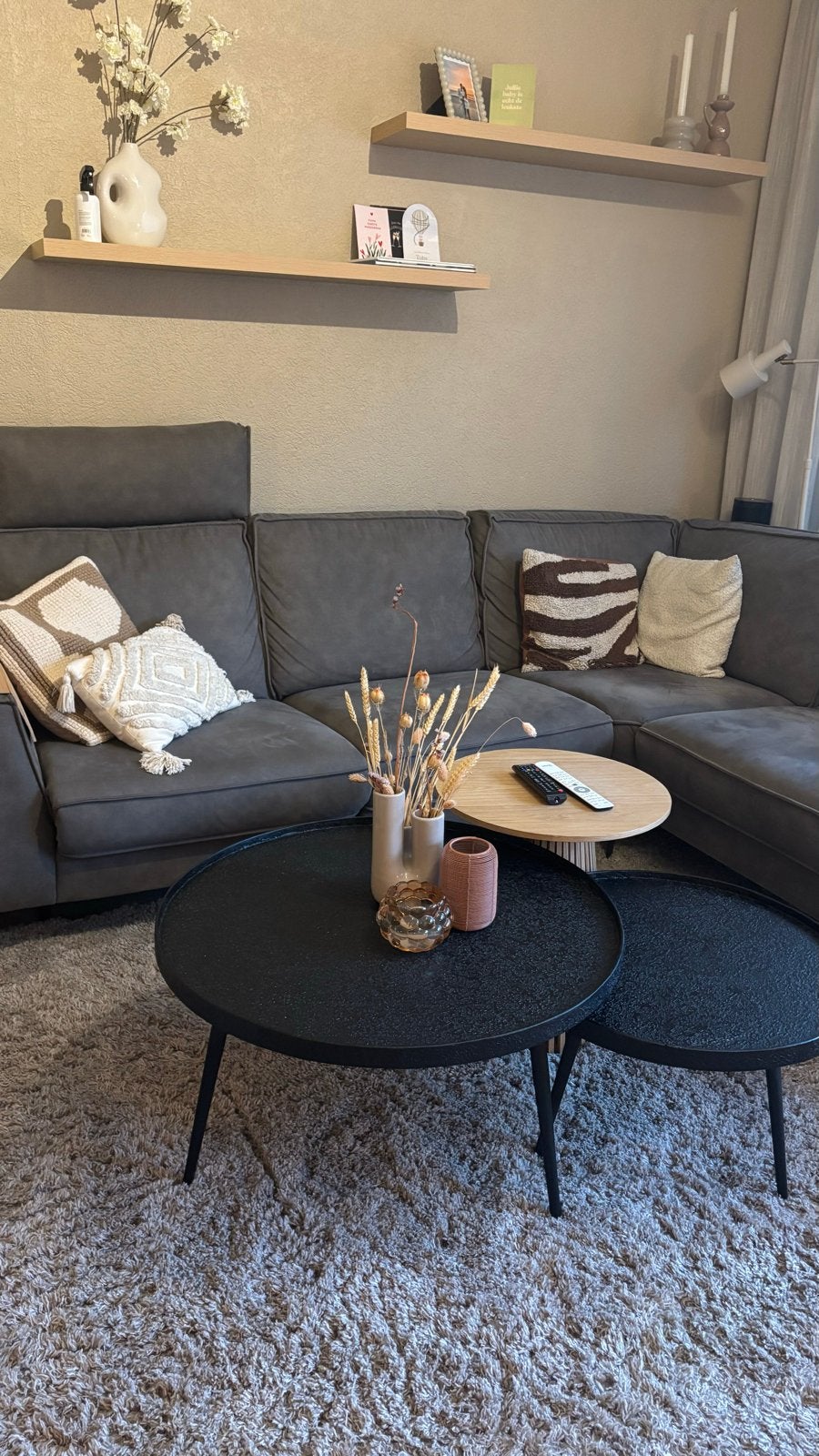Salontafel set: Zwart (Sfeer NL) en Bruin (Kwantum), Ophalen, Gebruikt, Rond, 50 tot 100 cm